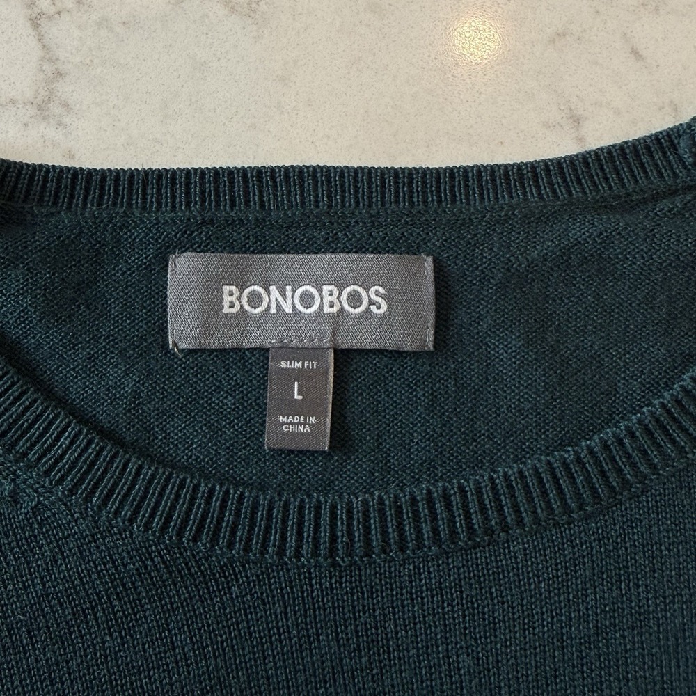 Bonobos Sweater Men's L Slim Fit Crewneck 100% Merino Wool Pine Green - Picture 4 of 8